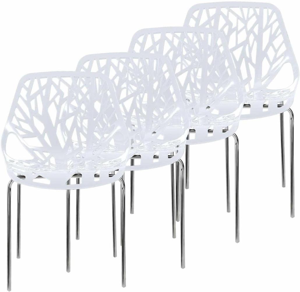 Makika Retro Stuhl Design Stuhl Esszimmerstühle Bürostuhl Wohnzimmerstühle Lounge Küchenstuhl Sitzgruppe 4er Set aus Kunststoff mit Rückenlehne CALUNA in Weiß Bild 1