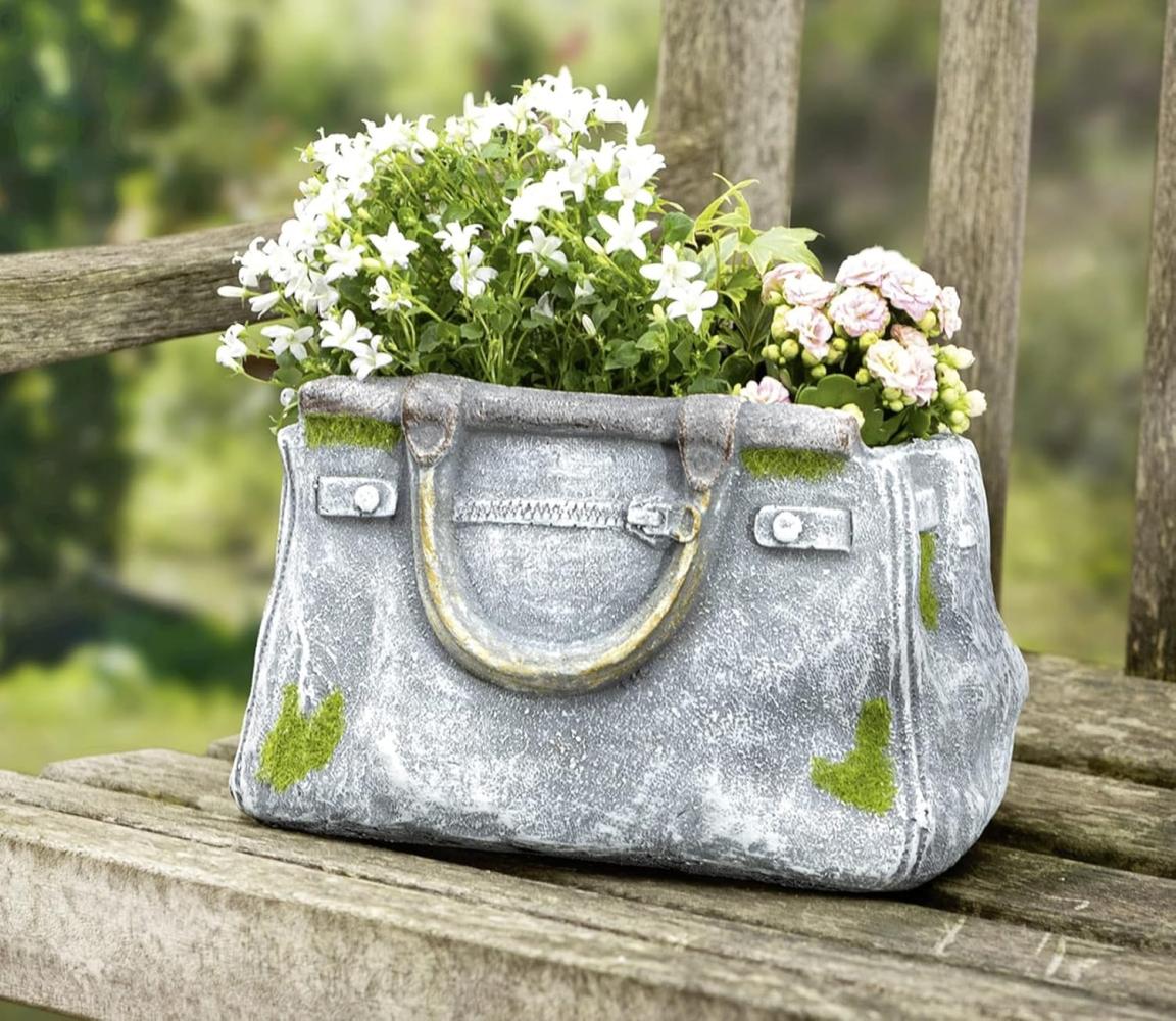 Blumentopf "Handtasche" in Stein Optik, Pflanztopf in Taschenform, Pflanzgefäß, Gartendeko für Draußen, Pflanzschale Bild 1