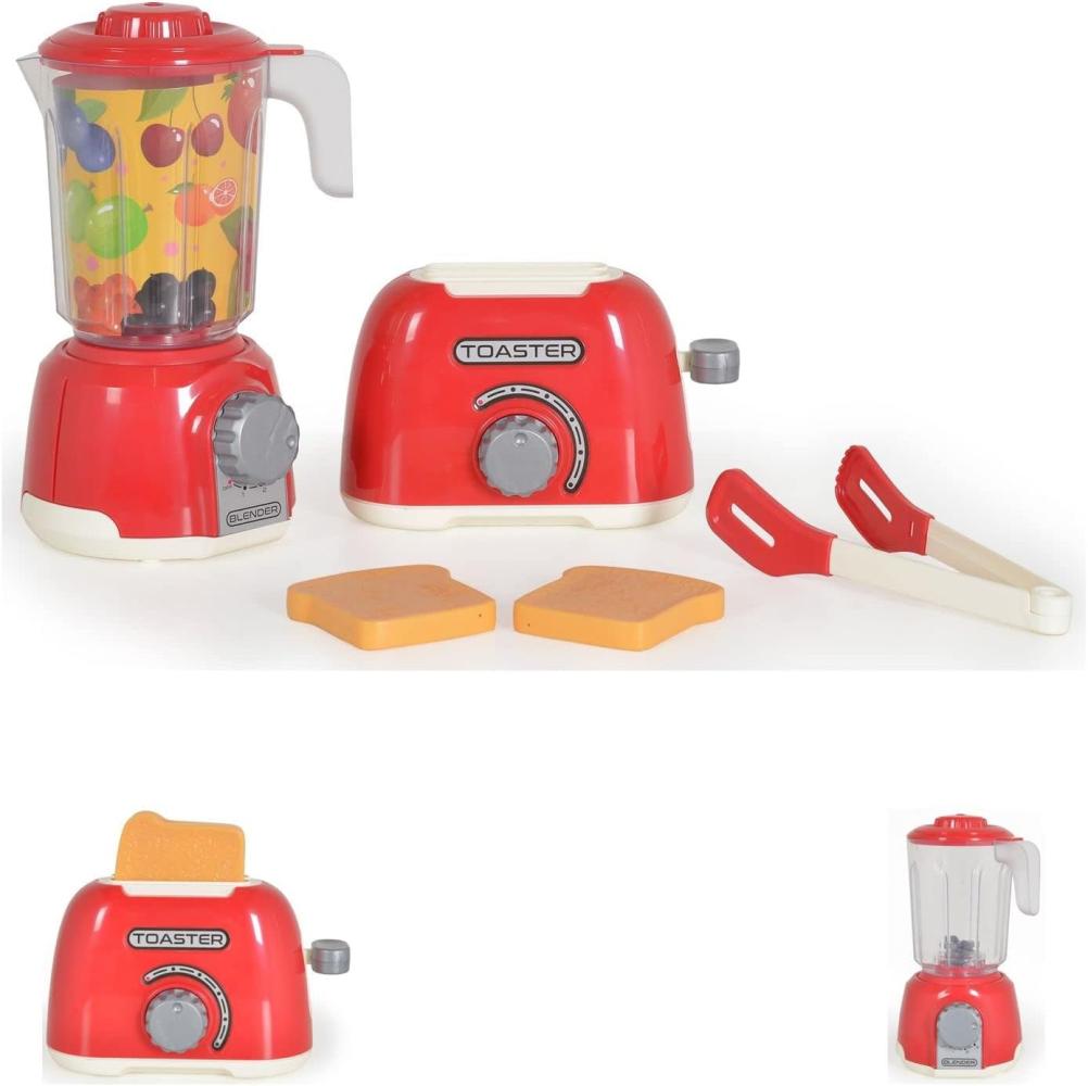 Moni Spielzeug Frühstücksset Toaster, Entsafter, zwei Toastscheiben, eine Zange rot Bild 1