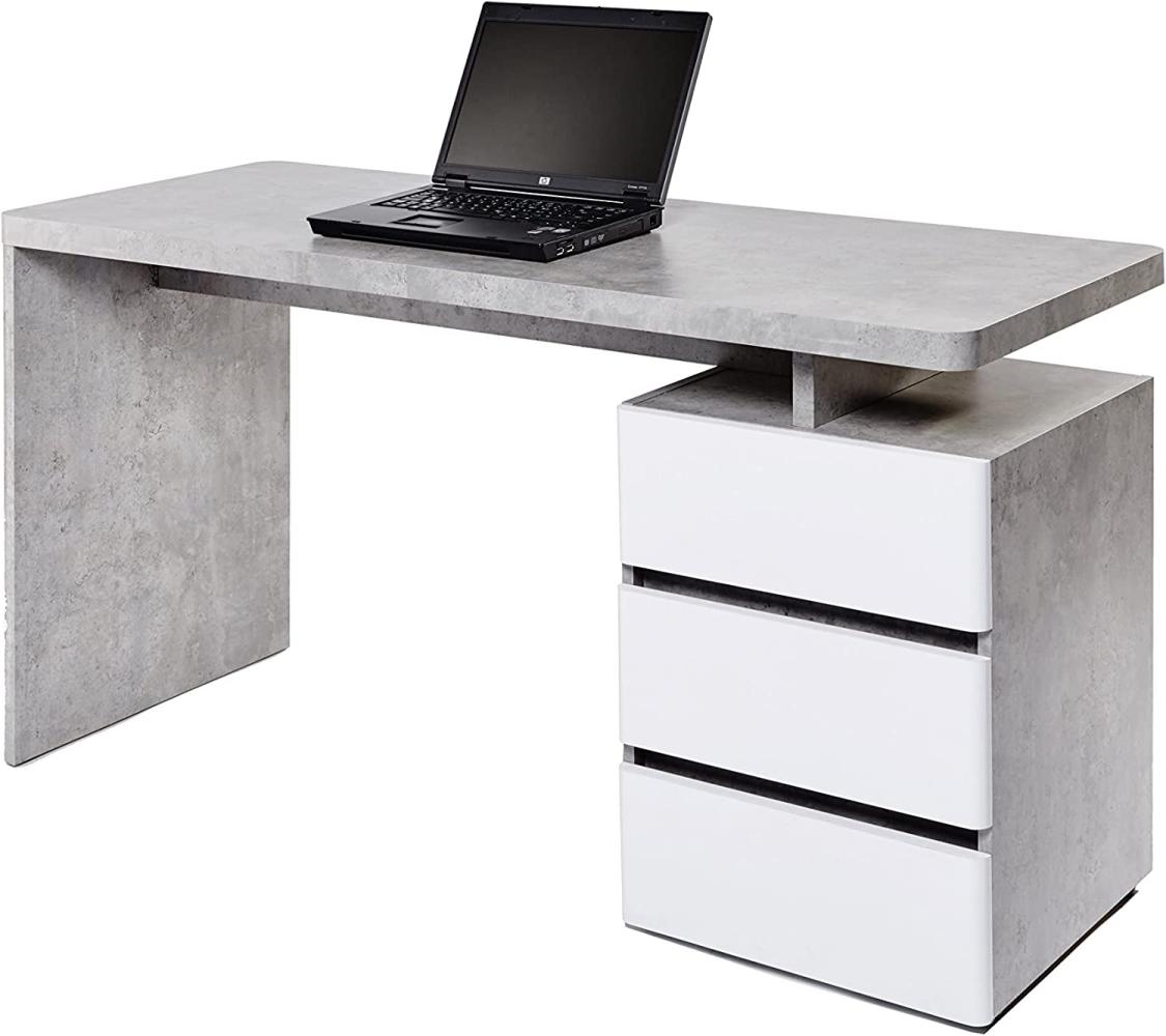 Amazon Marke - Movian Skadar - Schreibtisch mit 3 Schubladen, 140 x 55 x 76 cm, Farbe: Mattweiß/Beton Bild 1