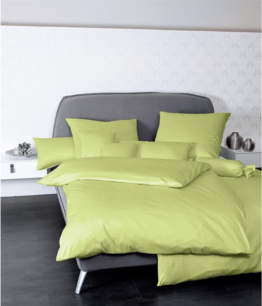 Janine Mako Satin Bettwäsche 2 teilig Bettbezug 155 x 200 cm Kopfkissenbezug 80 x 80 cm Colors 31001-56 apfelgrün Bild 1
