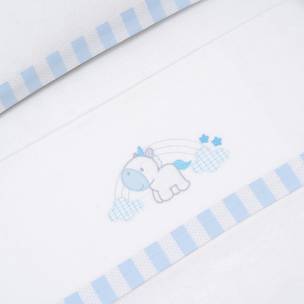INTERBABY · Bettwäsche-Set für Kinderbett, Flanell "Unicornio Nubes" weiß blau · 100% Baumwolle · 3-teilig Bettlaken Winter für babys Bild 1