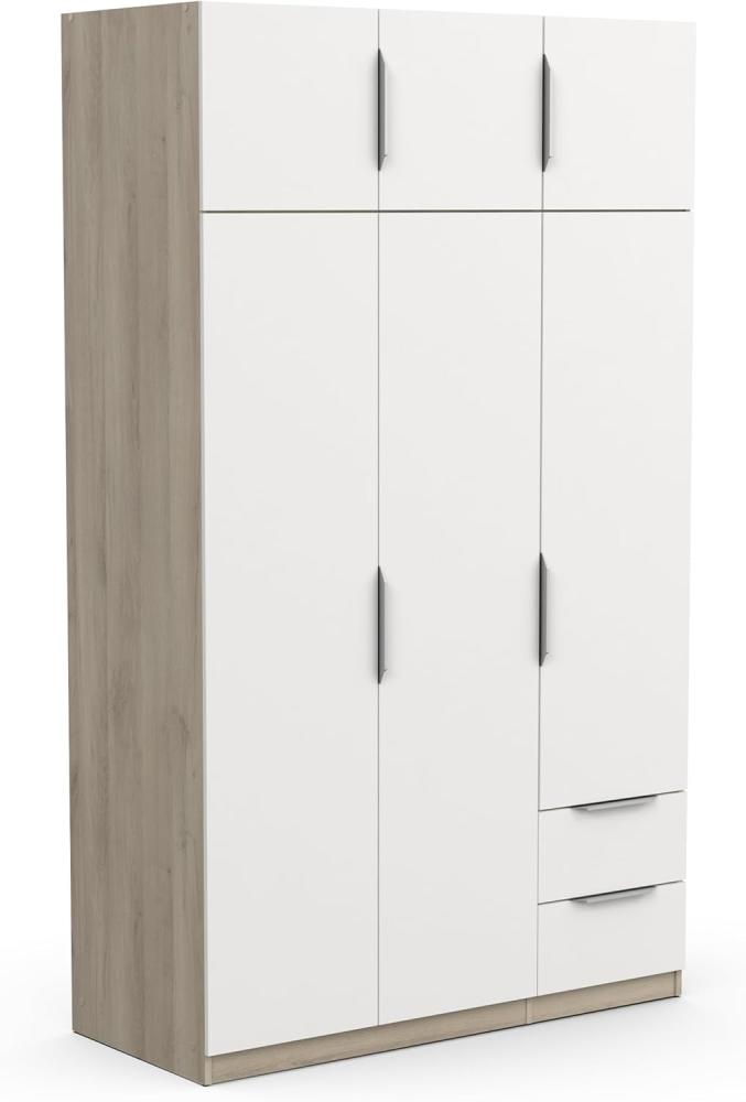 Demeyere Moderner Kleiderschrank, 6 Türen, 5 Einlegeböden, 2 Schubladen, Farbe: Eiche Kronberg & Mattes Weiß, 119,4 x 51,1 x 203 cm, Holzwerkstoff Bild 1