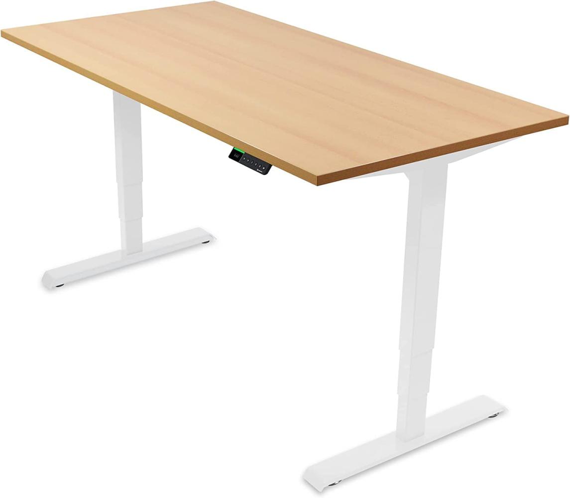 Desktopia Pro X - Elektrisch höhenverstellbarer Schreibtisch / Ergonomischer Tisch mit Memory-Funktion, 7 Jahre Garantie - (Buche, 180x80 cm, Gestell Weiß) Bild 1
