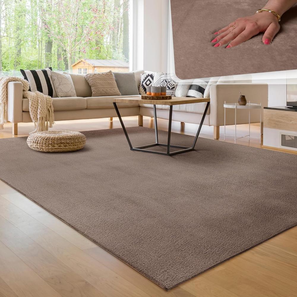 Paco Home Waschbarer Teppich Wohnzimmer Schlafzimmer Kurzflor rutschfest Flauschig Weich Moderne Einfarbige Muster, Grösse:80x300 cm, Farbe:Taupe Bild 1