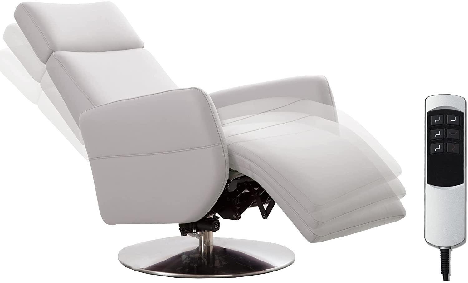 Cavadore TV-Sessel Cobra mit 2 E-Motoren / Elektrischer Fernsehsessel mit Fernbedienung / Relaxfunktion, Liegefunktion / Ergonomie L / Belastbar bis 130 kg / 71 x 112 x 82 / Echtleder Weiß Bild 1