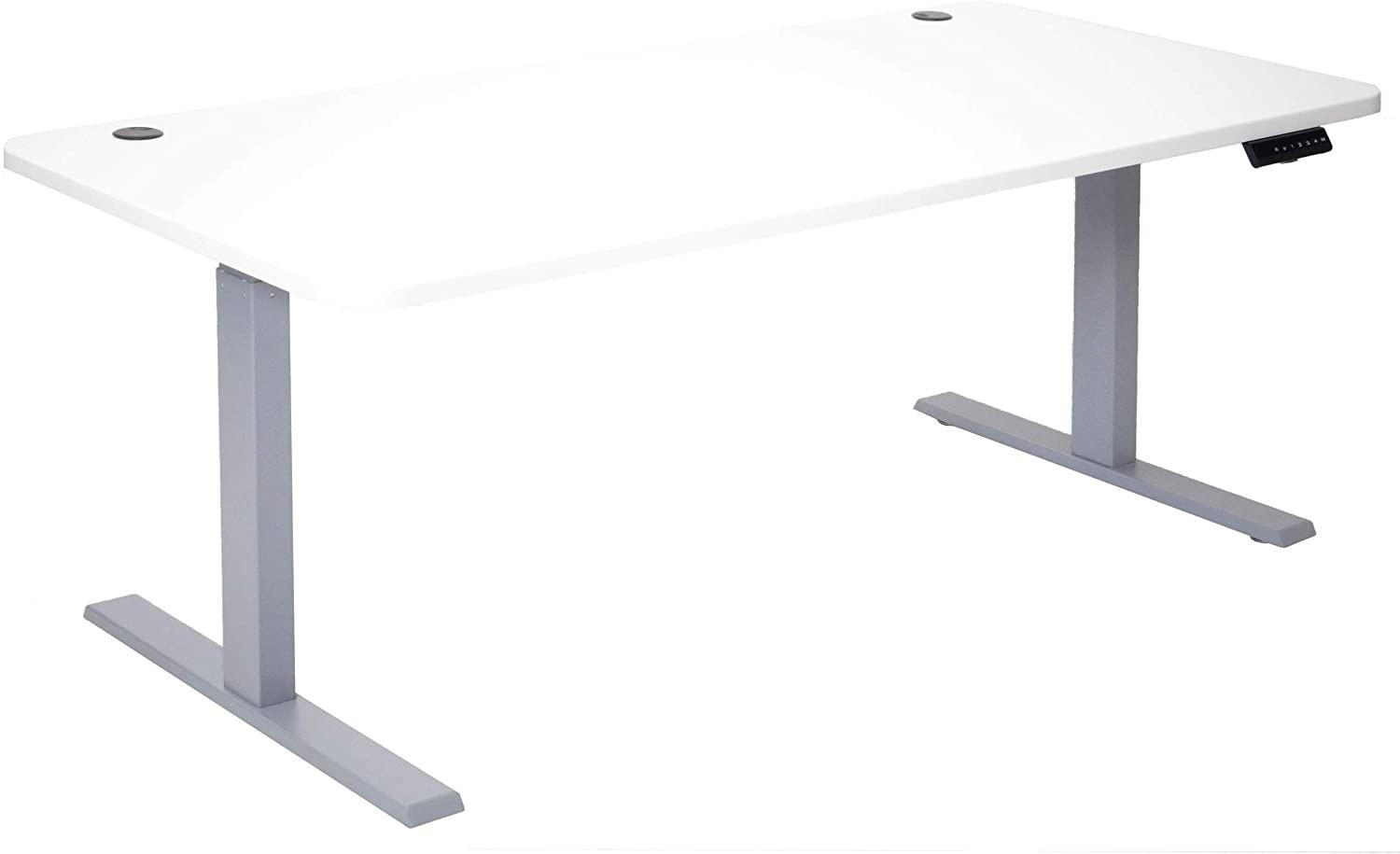 Schreibtisch HWC-D40, Computertisch, elektrisch höhenverstellbar 160x80cm 53kg ~ weiß, grau Bild 1