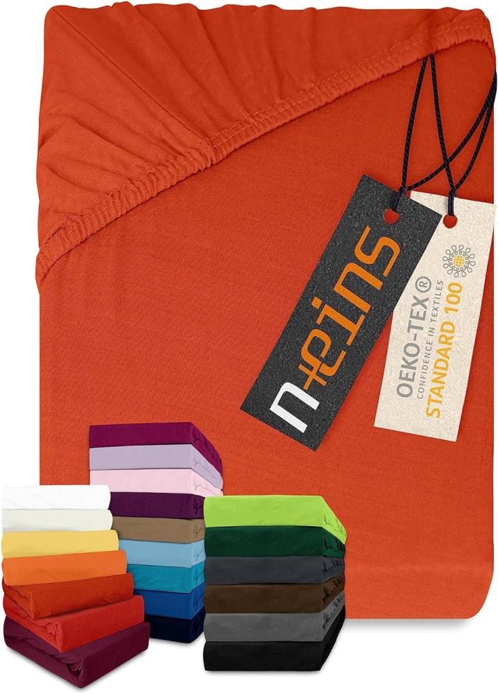 npluseins klassisches Jersey Spannbetttuch - vielen Farben + Größen - 100% Baumwolle 159. 192, 180-200 x 200 cm, kaminrot Bild 1
