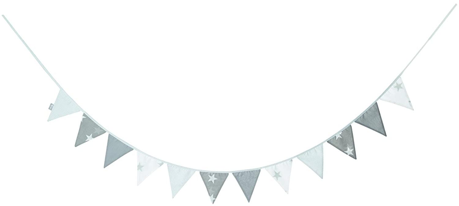 Roba 'Little Stars' Wimpelkette, 12 Wimpel (2 m), Länge Kette 3 m, grau/weiß Bild 1