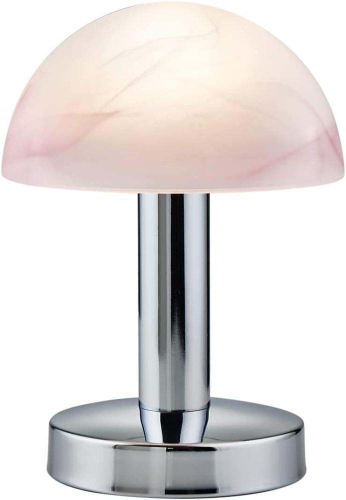 LED Tischleuchte Chrom Glasschirm Lila/Weiß - Touch dimmbar, Höhe 21cm Bild 1