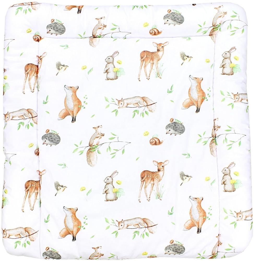 TupTam Baby Wickeltischauflage mit Baumwollbezug Gemustert, Farbe: Waldtiere/Igel/Reh/Fuchs/Kaninchen/Beige, Größe: 70 x 70 cm Bild 1