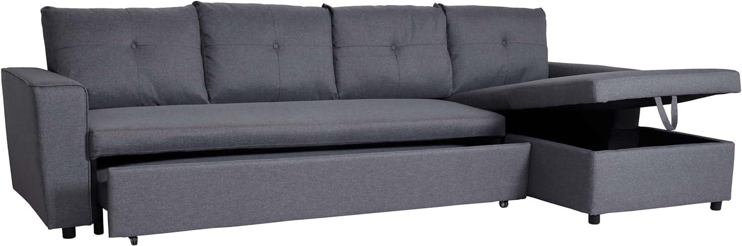 Ecksofa mit Bettkasten HWC-L16, Couch Sofa L-Form Liegefläche links/rechts Nosagfederung Stoff/Textil 290cm ~ dunkelgrau Bild 1