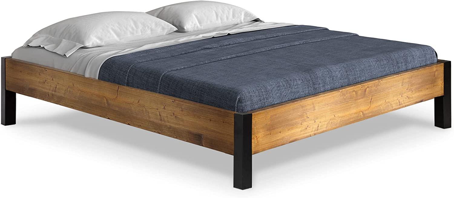 Möbel-Eins CURBY Bett Metallfuß, ohne Kopfteil, Material Massivholz, rustikale Altholzoptik, Fichte vintage 120 x 220 cm Bild 1