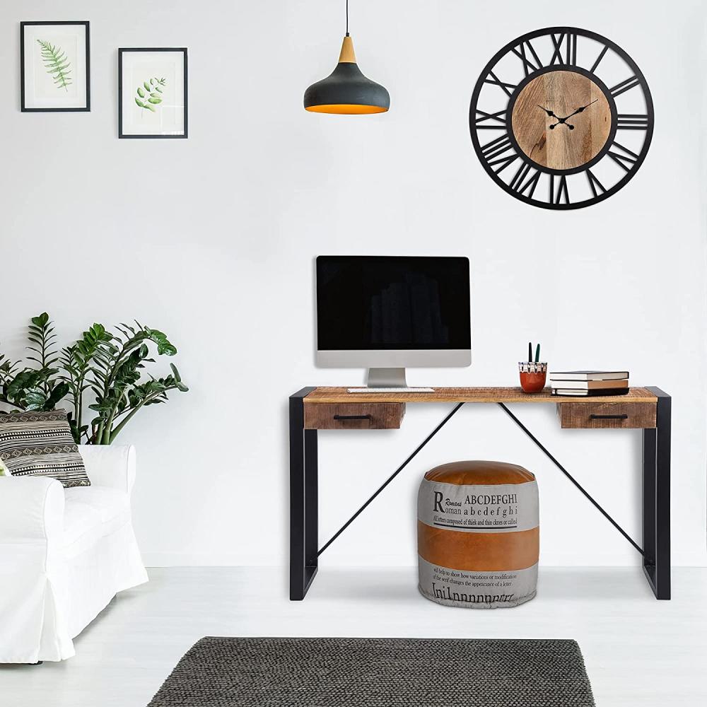 Konsolentisch mit 2 Schubladen 140x40 cm Natur/Schwarz aus Akazienholz mit Metallgestell WOMO-Design Bild 1