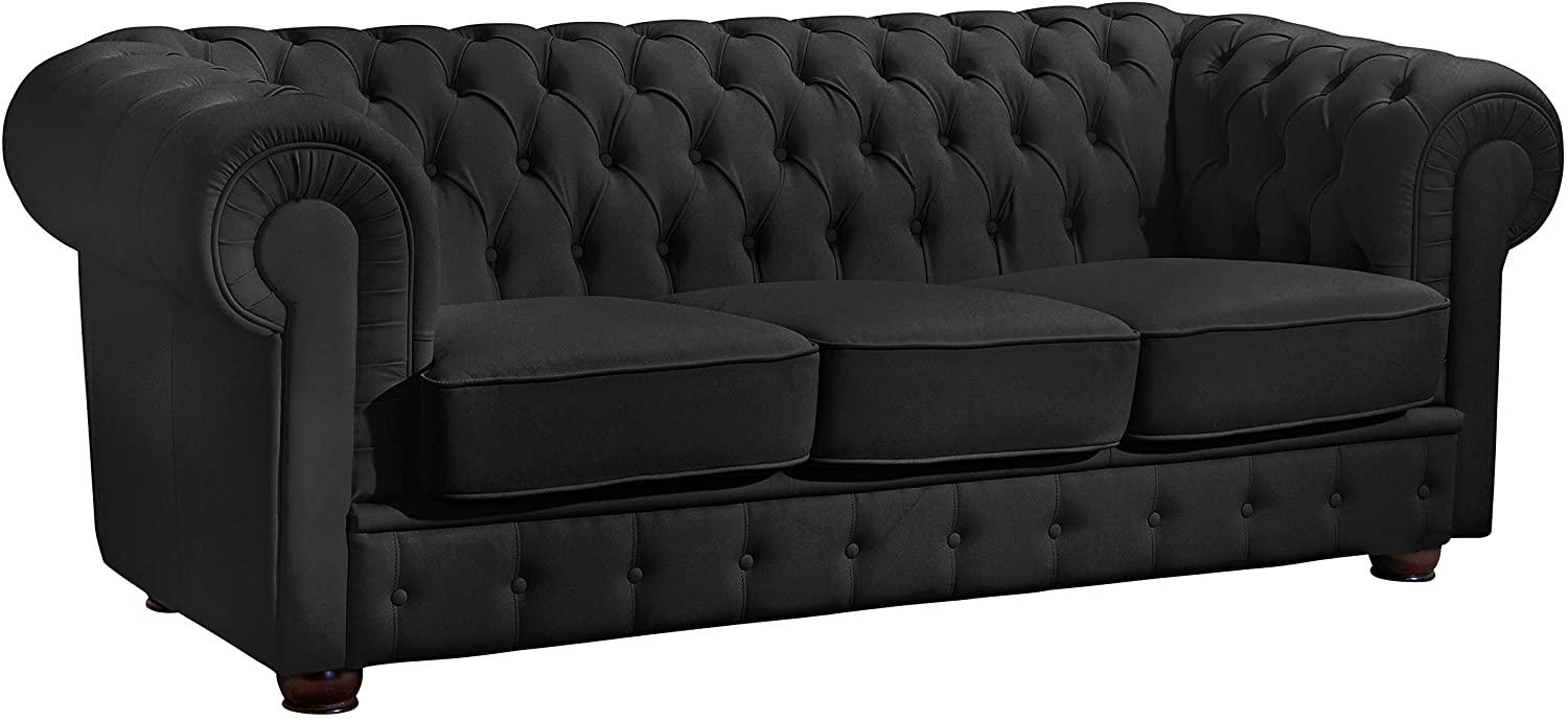 Bridgeport Sofa 3-Sitzer pigmentiertes Nappaleder Schwarz Buche Nussbaumfarben Bild 1