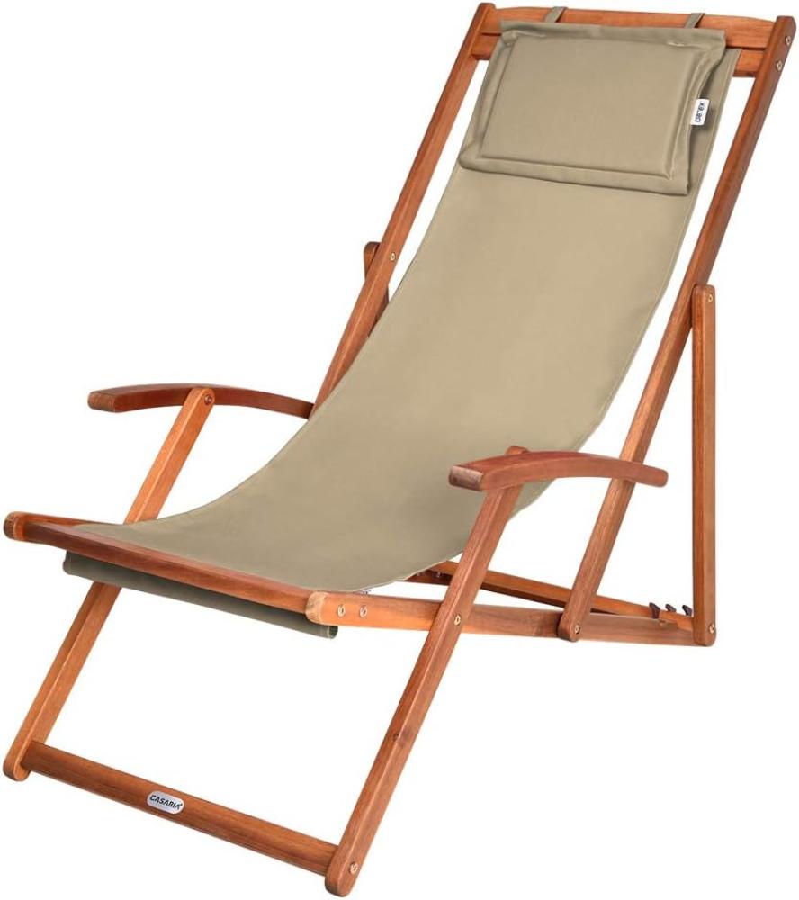 DEUBA Liegestuhl Deckchair Akazienholz Klappbar Atmungsaktiv Sonnenliege Strandstuhl Gartenliege Relaxliege beige Bild 1