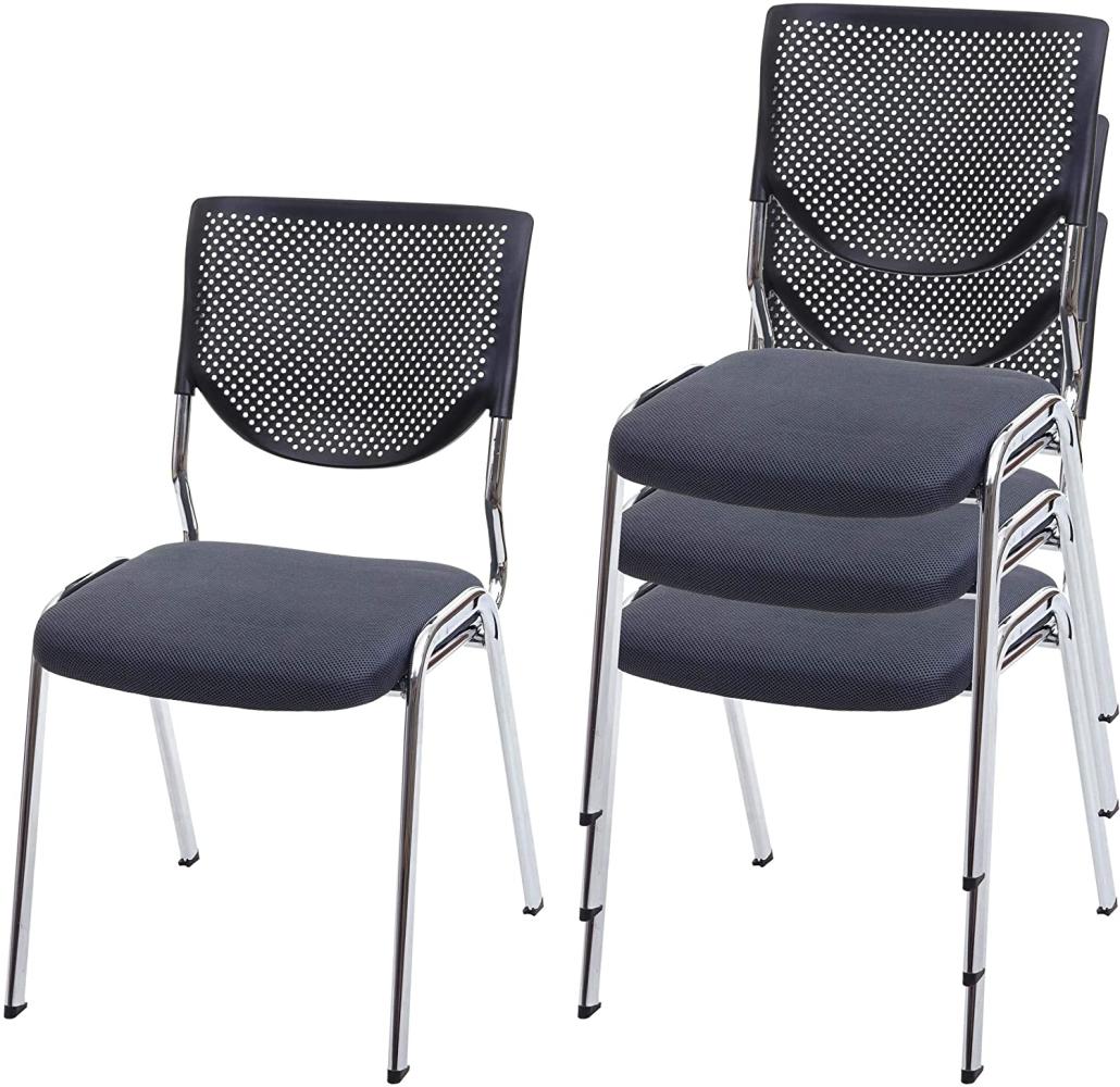 4er-Set Besucherstuhl T401, Konferenzstuhl stapelbar, Stoff/Textil ~ Sitz dunkelgrau, Füße chrom Bild 1