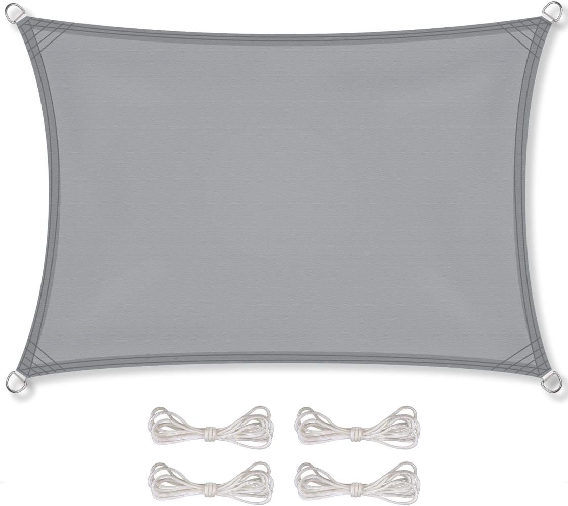 CelinaSun Sonnensegel inkl Befestigungsseile Premium PES Polyester wasserabweisend imprägniert Rechteck 2 x 6 m hell grau Bild 1