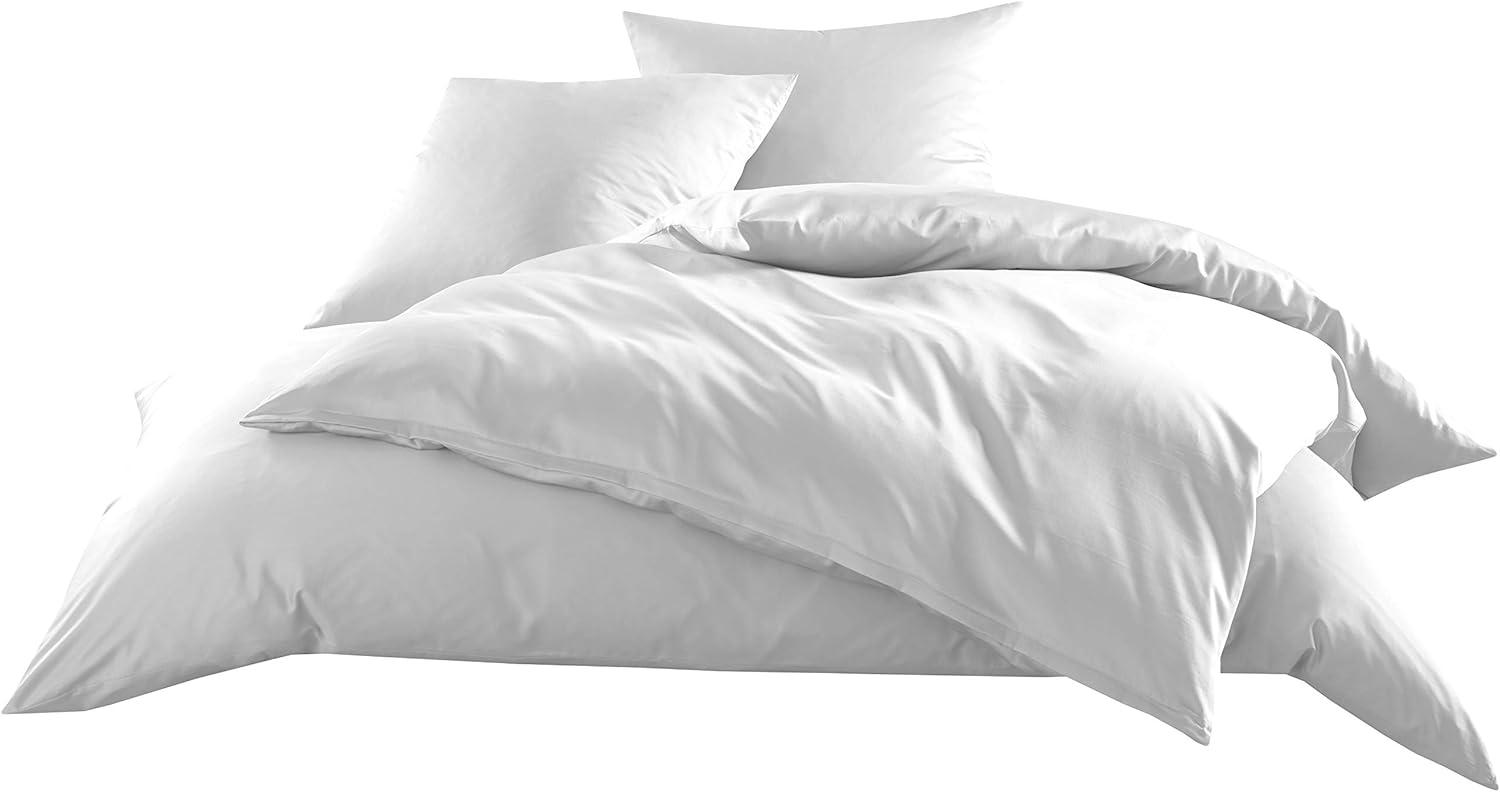 Mako-Satin Baumwollsatin Bettwäsche Uni einfarbig zum Kombinieren (Bettbezug 200 cm x 220 cm, Weiß) Bild 1
