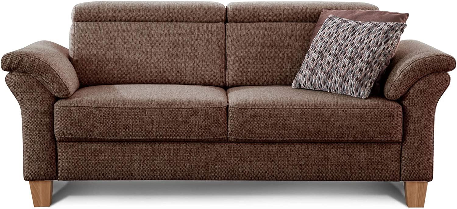 Cavadore 3-Sitzer Sofa Ammerland / Couch mit Federkern im Landhausstil / Inkl. verstellbaren Kopfstützen / 186 x 84 x 93 / Strukturstoff braun Bild 1