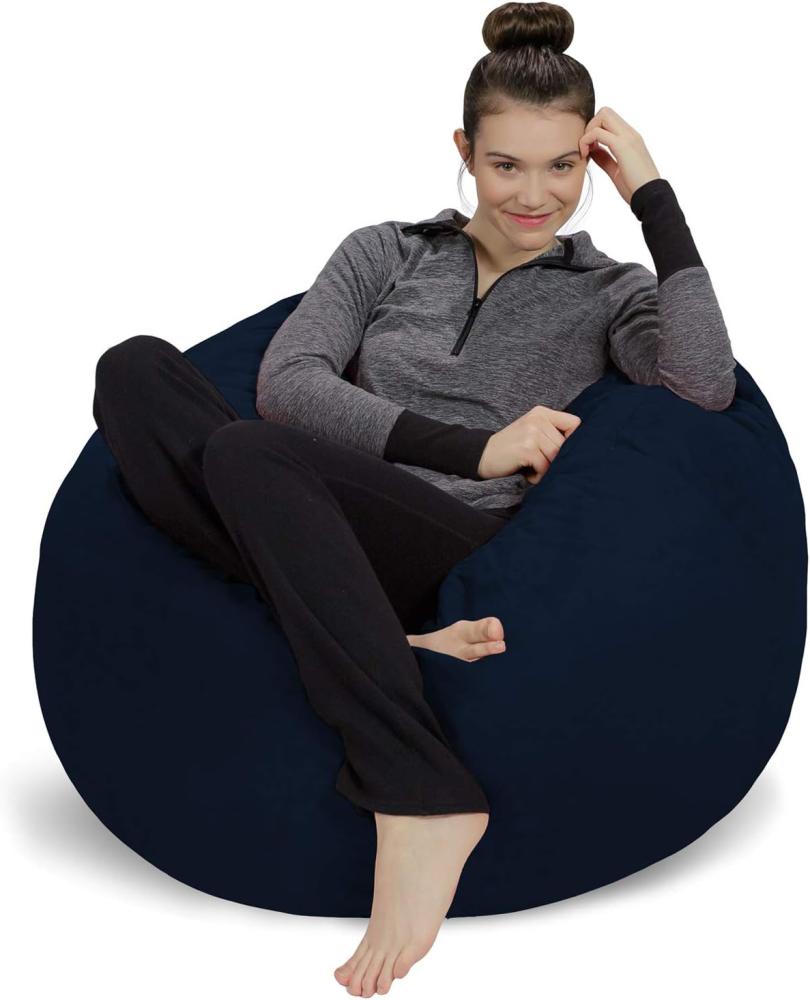 Sofa Sack L-Das Neue Komforterlebnis Sitzsack mit Memory Schaumstoff Füllung-Ideal zum Relaxen im Wohnzimmer oder Kinderzimmer-Samtig weicher Velour Bezug in Dunkelblau Bild 1