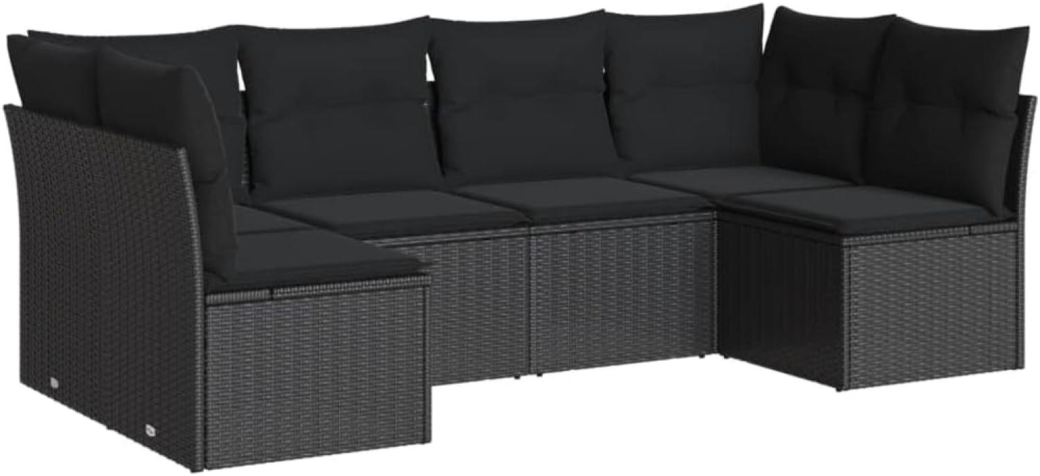 vidaXL 6-tlg. Garten-Sofagarnitur mit Kissen Schwarz Poly Rattan Bild 1