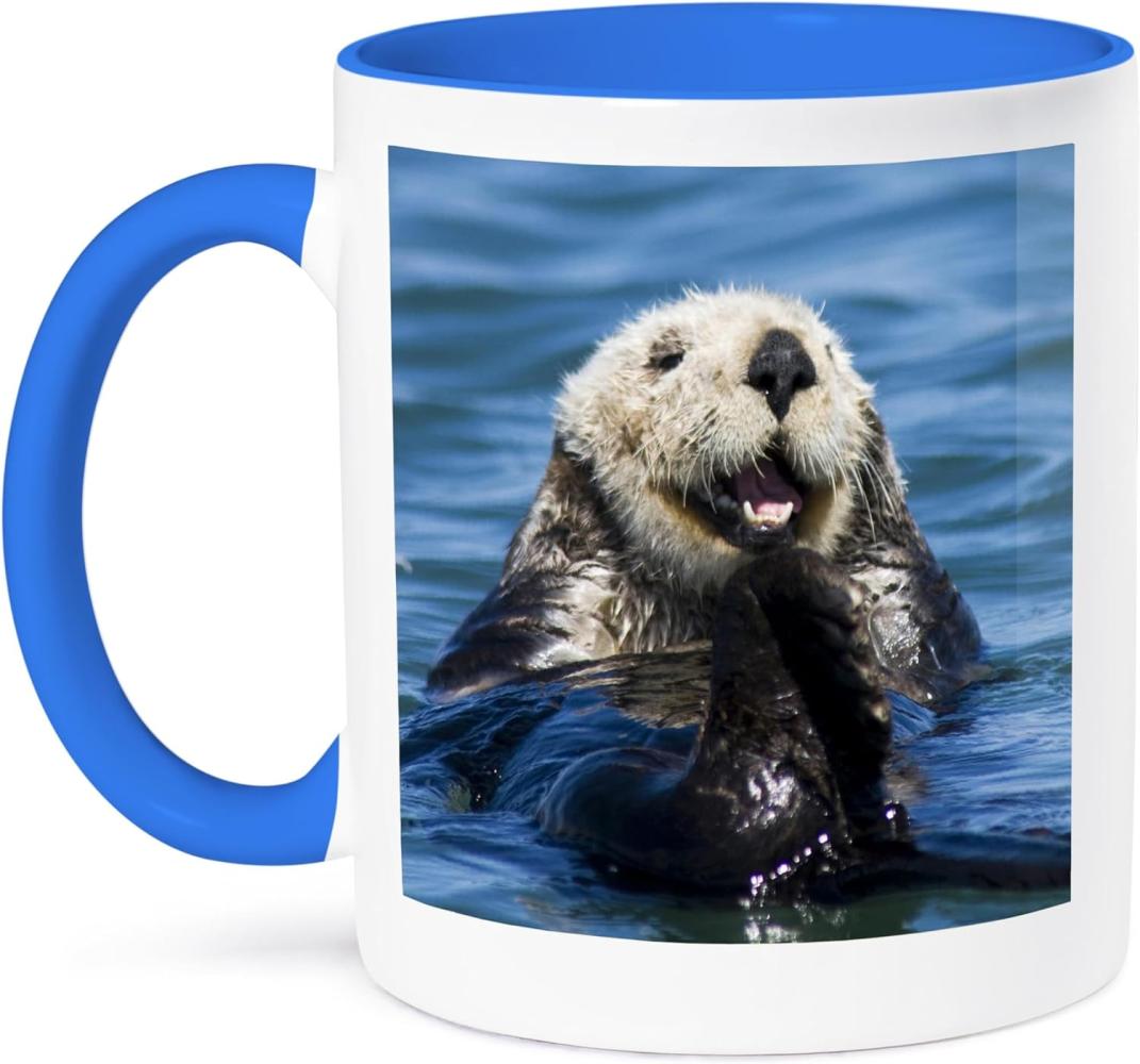 3dRose Sea Otter, Moss Landing, california-us05 jgs0198-jim Goldstein-Two Ton Blau Becher, Keramik, BlauWeiß, 10,16 x 7,62 x 9,52 cm Bild 1