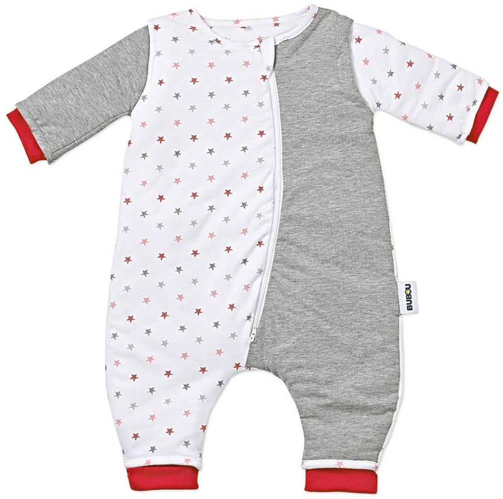 Gesslein 751167 Bubou Babyschlafsack mit Beinen und abnehmbaren Ärmeln: Temperaturregulierender Ganzjahreschlafsack, Baby Größe 70 cm, grau meliert Sterne rot Bild 1