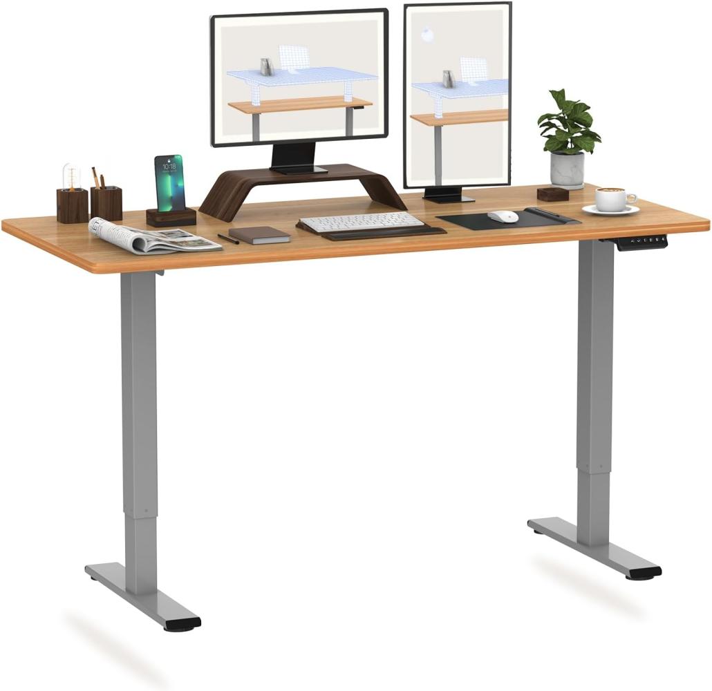 Flexispot Hemera Elektrisch Höhenverstellbarer Schreibtisch mit Tischplatte. Mit Memory-Steuerung und Softstart/-Stop& integriertes Anti-Kollisionssystem (140 x 70 cm, Grau+Ahron) Bild 1
