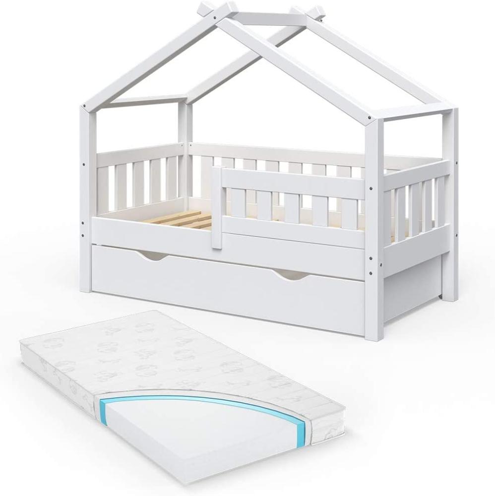 VitaliSpa 'Design' Kinderbett 70 x 140 cm, weiß, Massivholz Kiefer, inkl. Schublade und Matratze Bild 1