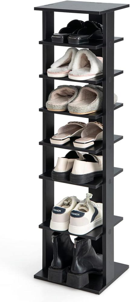 COSTWAY 8 stufiger Schuhständer höhenverstellbar, Platzsparendes Schuhregal aus Holz, Schuh-Organizer vertikal, Freistehender Eckregal für Eingang, Flur (Schwarz, Einzel) Bild 1