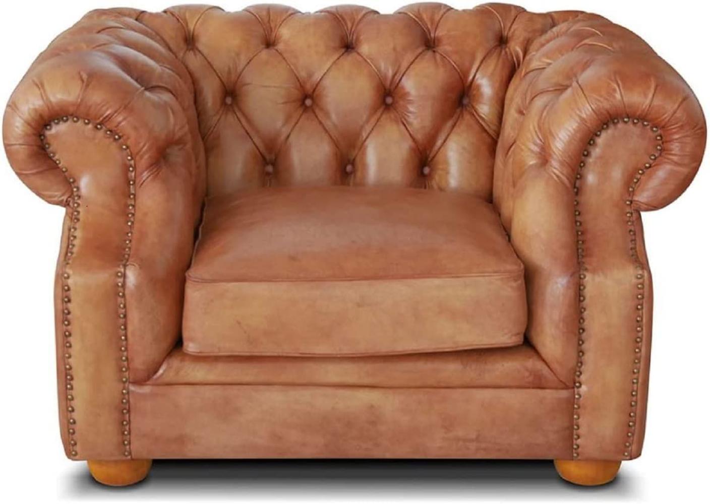 Casa Padrino Luxus Chesterfield Leder Sessel 125 x 100 x H. 80 cm - Verschiedene Farben - Echtleder Wohnzimmer Sessel - Chesterfield Wohnzimmer Möbel Bild 1