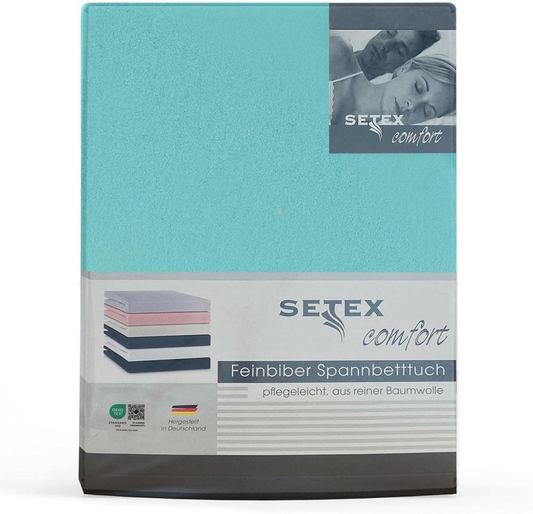 SETEX Feinbiber Spannbettlaken, 160 x 200 cm großes Spannbetttuch, 100 % Baumwolle, Bettlaken in Türkis Bild 1