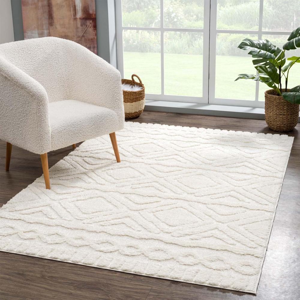 carpet city Teppich Hochflor Wohnzimmer - 120x170 cm - Scandi, Landhaus-Stil Ethno Einfarbig Creme - Cut-Loop, Hochtief, 3D-Effekt - Shaggy Teppiche Flauschig-Weich Schlafzimmer Langflor Bild 1