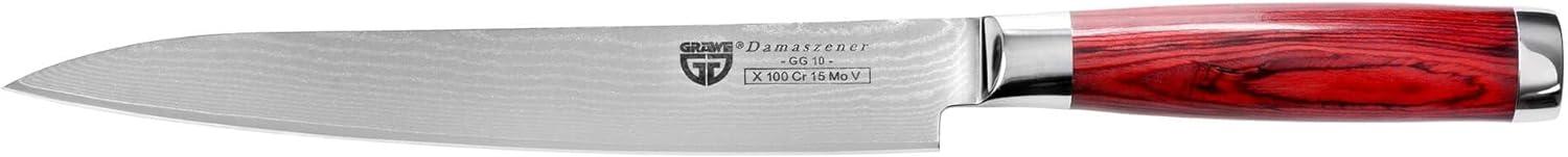Gräwe Filetiermesser mit Klingenschutz und Metall-Box, Damaszener Stahl rot, 21 cm Bild 1