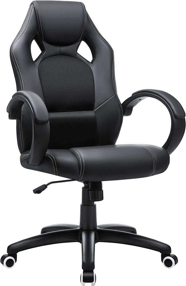 SONGMICS Racing Stuhl Bürostuhl Gaming Stuhl Chefsessel Drehstuhl PU, schwarz, OBG56B Bild 1
