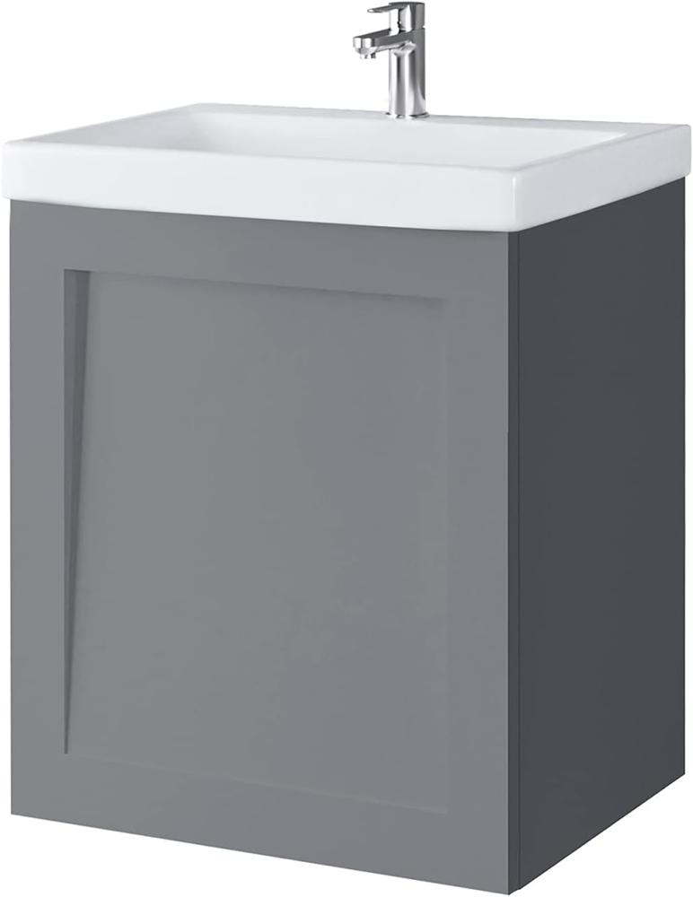 Waschtischunterschrank Keramikwaschbecken Badmöbel Set Gäste WC 50cm (Grau matt) Bild 1
