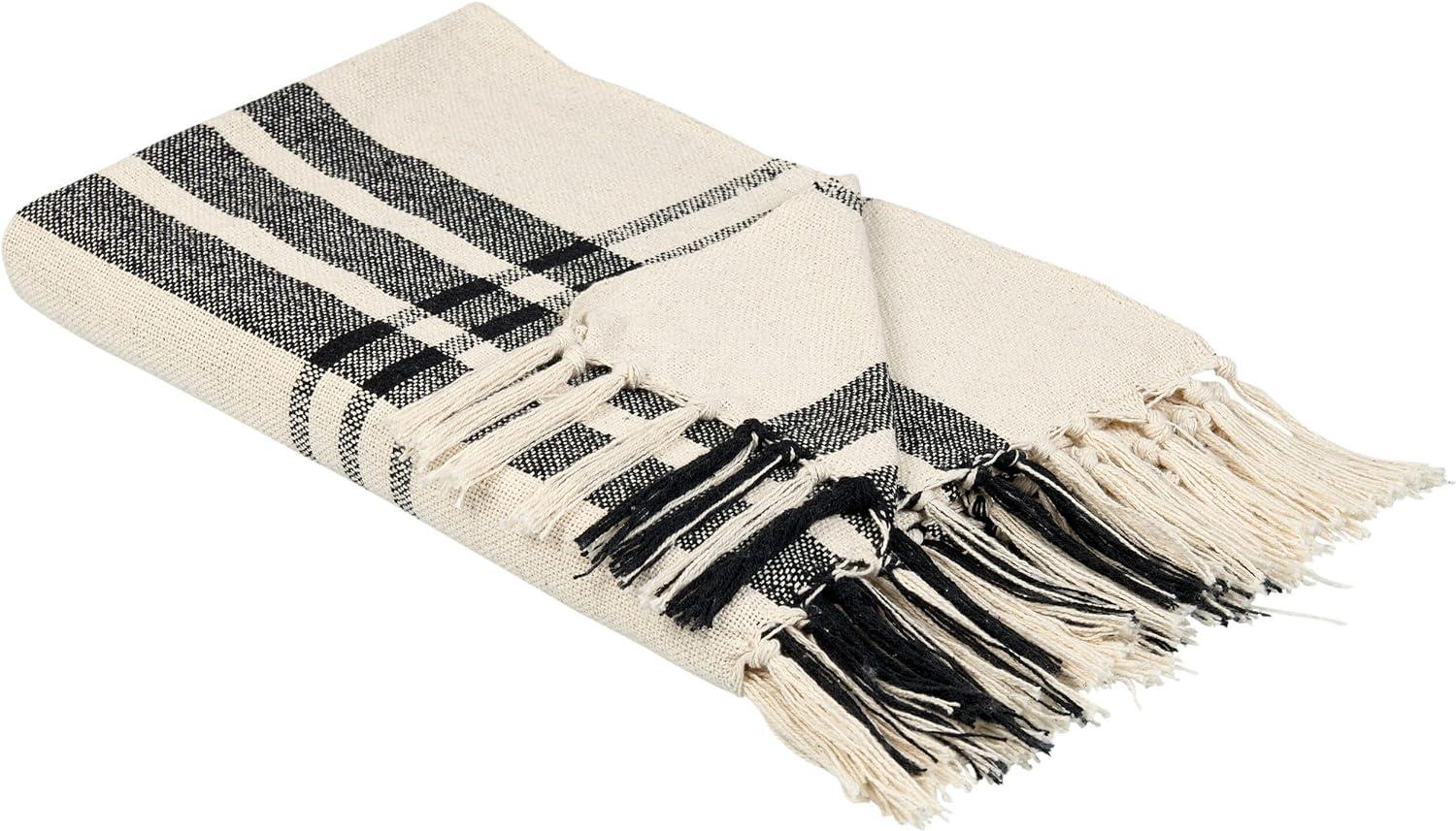 Decke Baumwolle cremeweiß schwarz 130 x 170 cm kariertes Muster YUVALI Bild 1