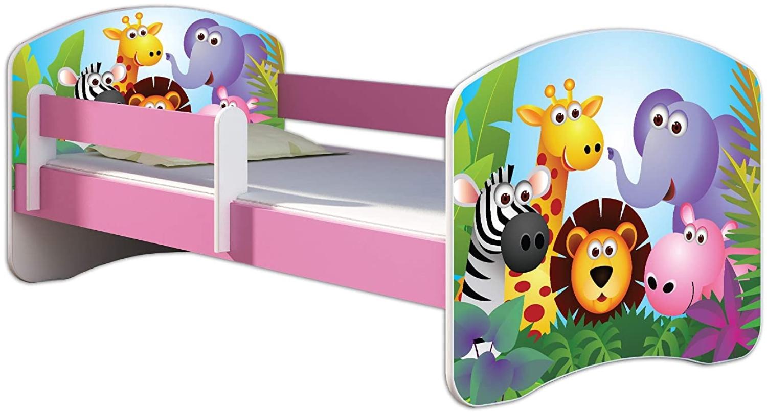 Kinderbett Jugendbett mit einer Schublade und Matratze Rausfallschutz Rosa 70 x 140 80 x 160 80 x 180 ACMA II (01 Zoo, 70 x 140 cm) Bild 1