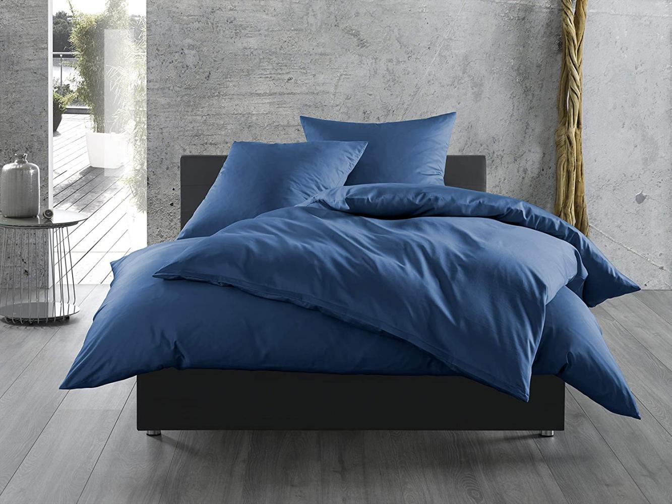 Bettwaesche-mit-Stil Mako-Satin / Baumwollsatin Bettwäsche uni / einfarbig Jeans Blau Kissenbezug 40x40 cm Bild 1