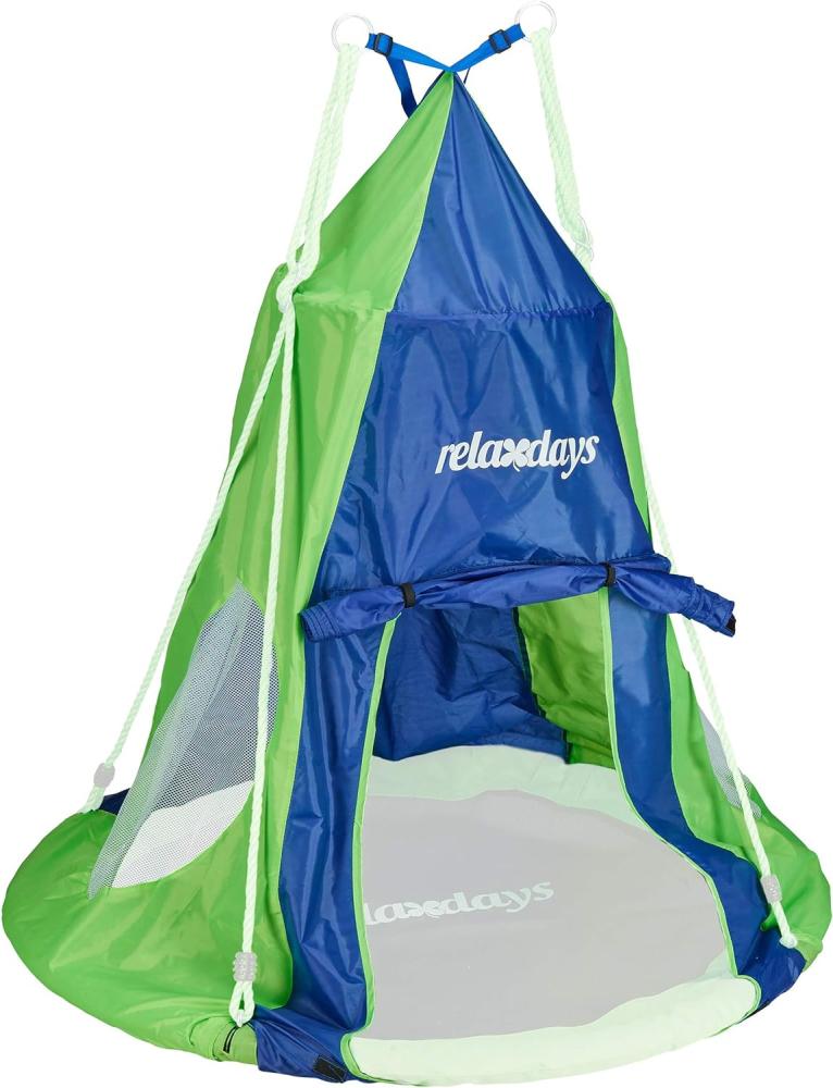 Relaxdays Zelt für Nestschaukel, Bezug für Schaukelsitz bis 110 cm, Rundschaukel Zubehör, Garten Schaukelnest, blau-grün Bild 1