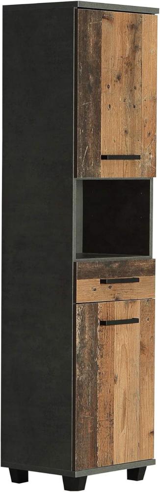 FORTE Veris Seitenschrank mit 2 Türen und 1 Schublade, Holzwerkstoff, Betonoptik Dunkelgrau / Old – Wood Vintage, 40,2 x 186,82 x 34,8 cm Bild 1