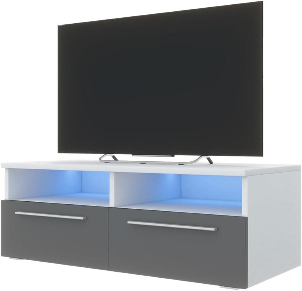 Selsey PHIRIS - TV-Schrank, modernes TV-Board mit Hochglanzfronten und LED-Beleuchtung, stehend 100 cm breit (Weiß Matt / Grau Hochglanz) Bild 1