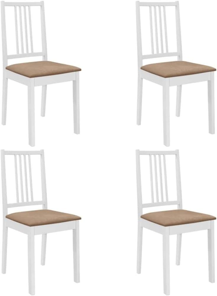 Esszimmerstühle mit Polstern 4 Stk. Weiß Massivholz Bild 1