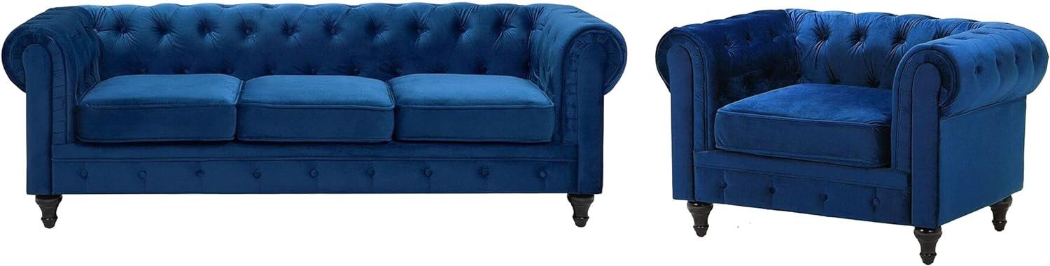 Sofa Set Samtstoff kobaltblau 4-Sitzer CHESTERFIELD Bild 1