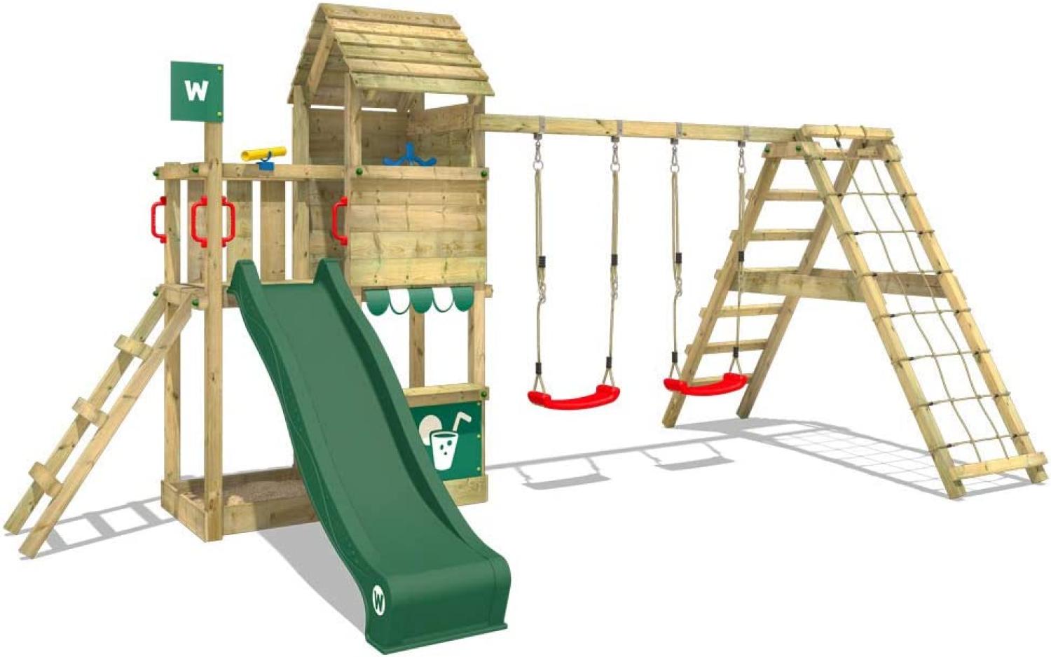 WICKEY Spielturm Klettergerüst Smart Port mit Schaukel & grüner Rutsche, Kletterturm mit Sandkasten, Leiter & Spiel-Zubehör Bild 1