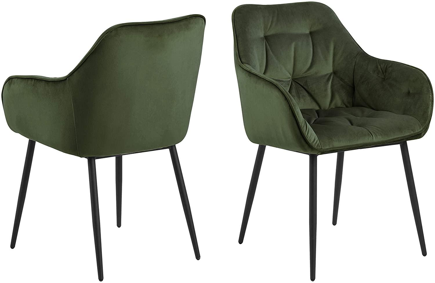 AC Design Furniture Bentley Carver Esszimmerstühle 2er Set, H: 83 x B: 58 x T: 55 cm, Waldgrün/Schwarz, Samt/Metall, 2 Stk Bild 1