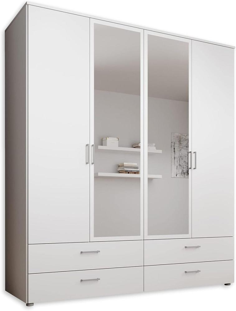 SPAZIO Kleiderschrank mit Spiegeltür in Weiß - Vielseitiger Drehtürenschrank 4-türig für Ihr Schlafzimmer - 184 x 199 x 48 cm (B/H/T) Bild 1