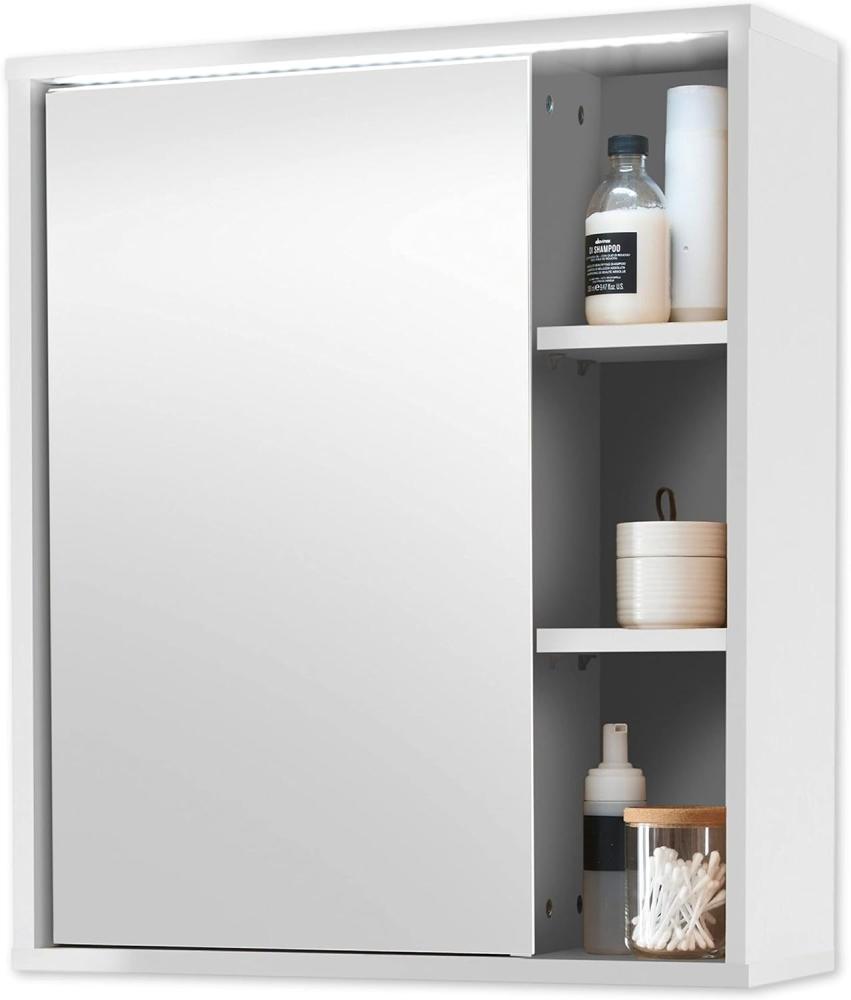 Stella Trading Spiegelschrank Bad mit LED-Beleuchtung in Weiß - Badezimmerspiegel Schrank mit viel Stauraum - 60 x 70 x 20 cm (B/H/T) Bild 1
