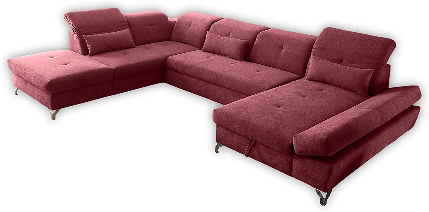 Couch MELFI L Sofa Schlafcouch Wohnlandschaft Schlaffunktion berry rot U-Form links Bild 1